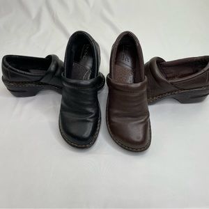 Boc Born Clogs Womens Leather Slip On Wedge Shoes BC3632 Size 8.5 Black & Brown